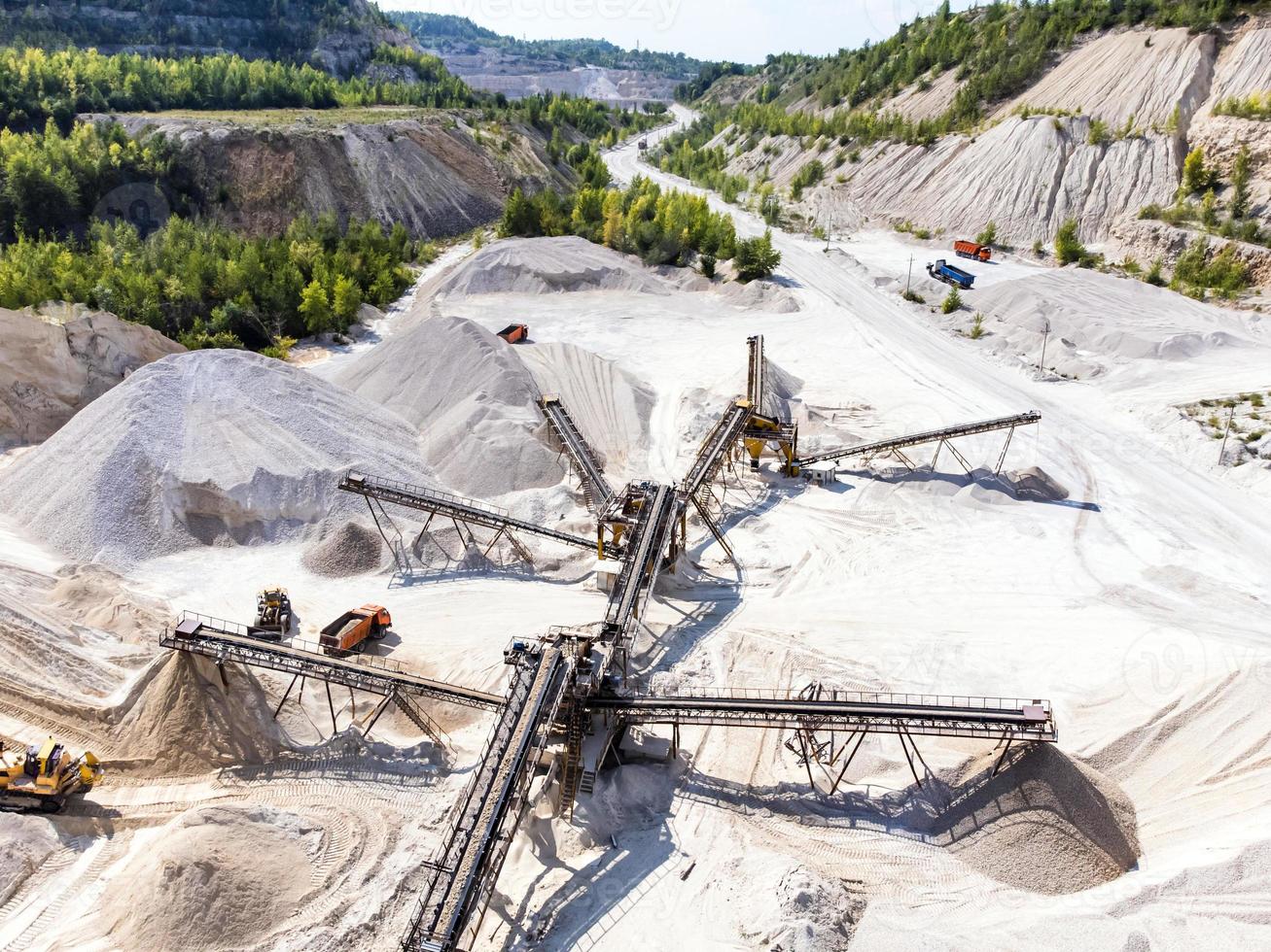 Aerial view of open cast mining conveyor system. photo