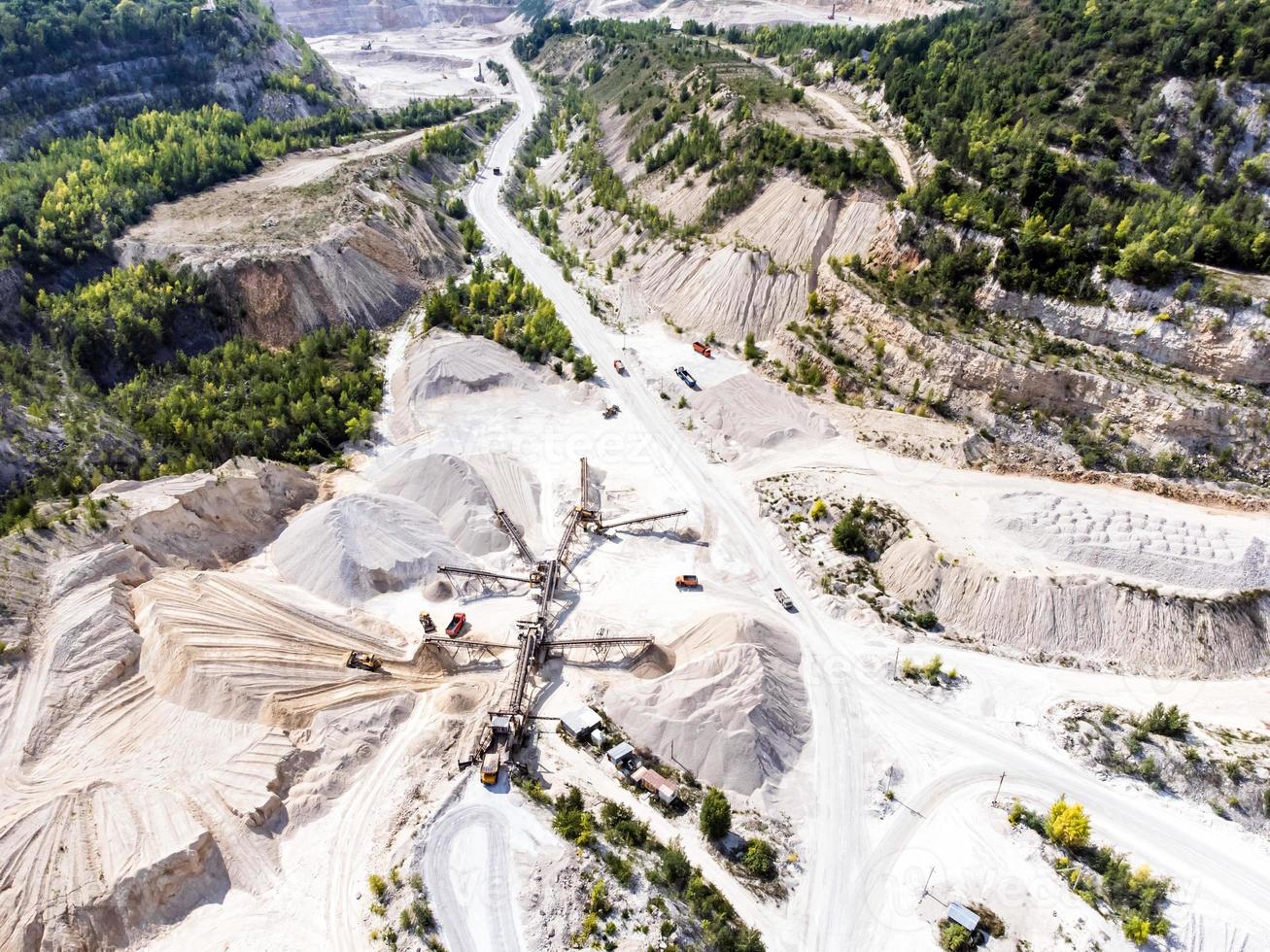 Open cast limestone quarry from above. photo