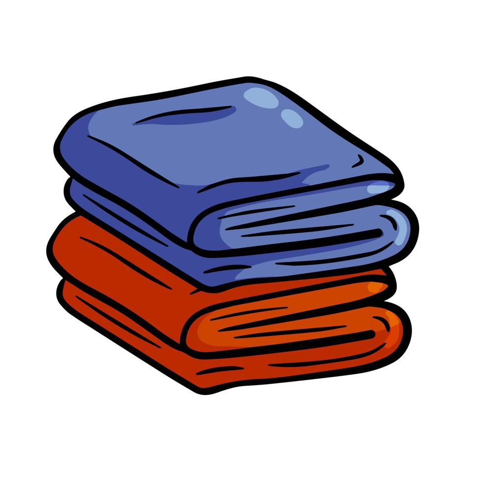 Folded towel or cloth. Color Stack of fabric. Outline drawing. Packed neat clothes vector