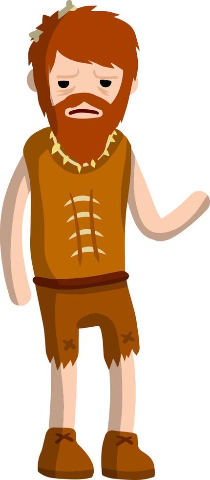 Caveman in animal skin. Man from stone age. vector