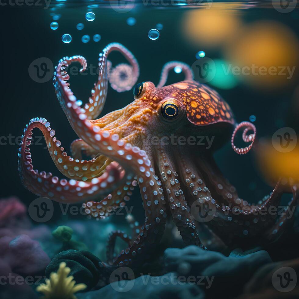 comprensión el caza tecnicas de el gigante pulpo y sus tentáculos, generativo ai foto