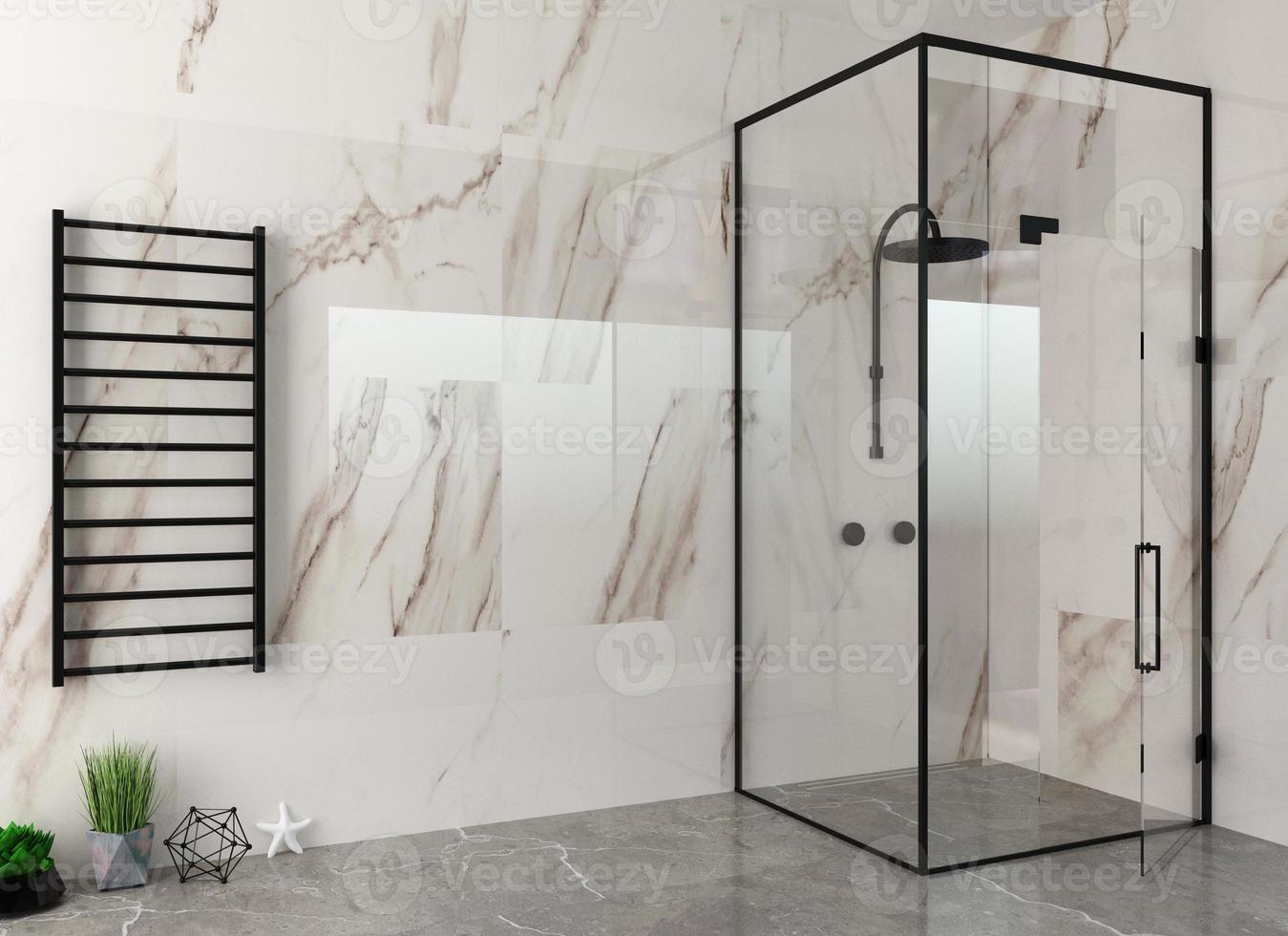 Modern white glass shower room with led photo