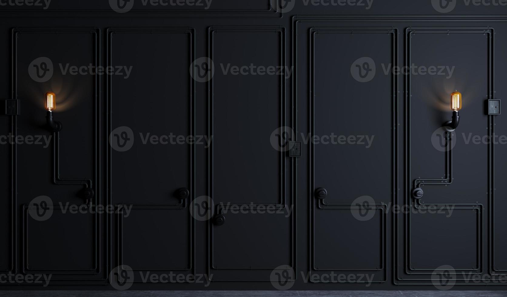 Dark old loft wall background with lamps photo
