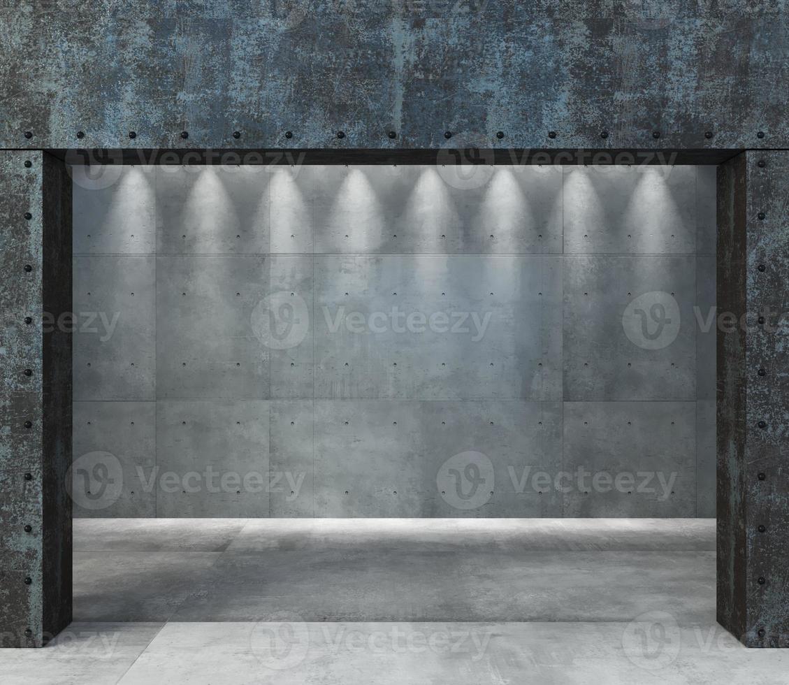 Dark old concrete wall background with lamps photo