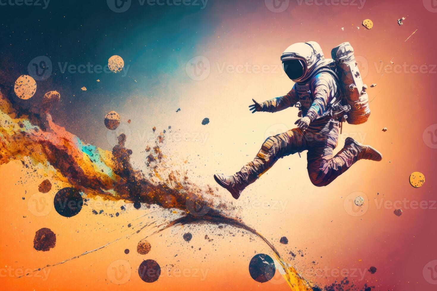 AI Generated Zero gravity. Weightless wonder. Spaceman jumps at mars
