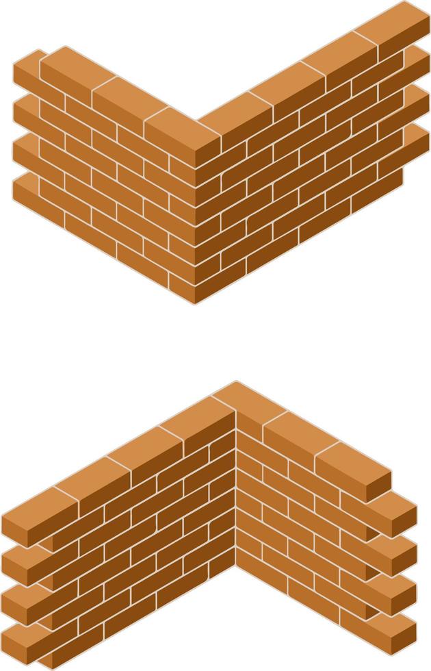 Red brick wall of house. Element of building construction. Corner of Stone object. Isometric illustration. Symbol of protection and security vector