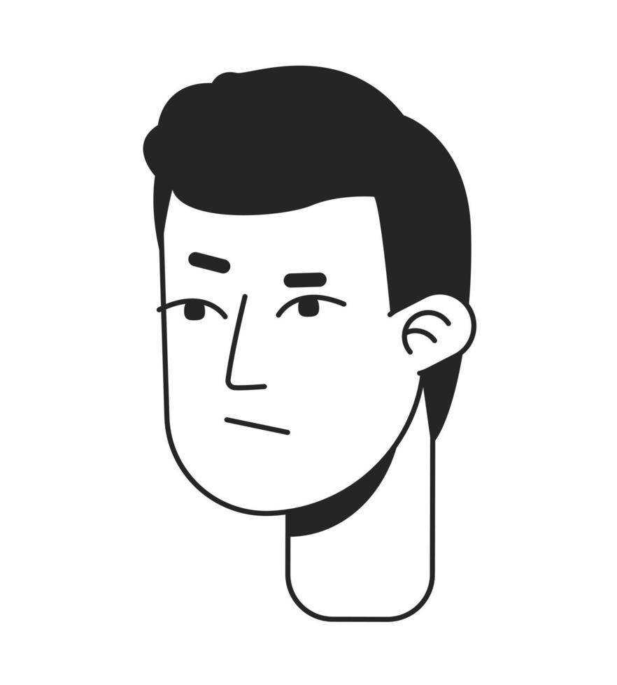 Confused man raising eyebrow flat line monochromatic vector character head. Simple outline avatar icon. Editable cartoon user portrait. Lineart spot illustration for web graphic design and animation