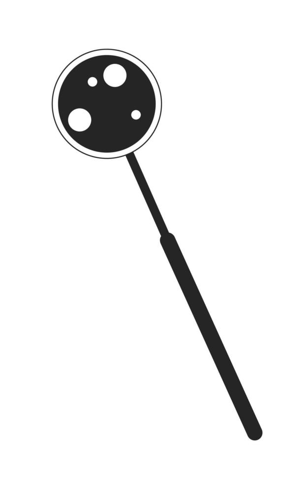 Magnifying glass with long handle flat line black white vector object. Hand held magnifier. Editable cartoon style icon. Simple isolated outline spot illustration for web graphic design and animation