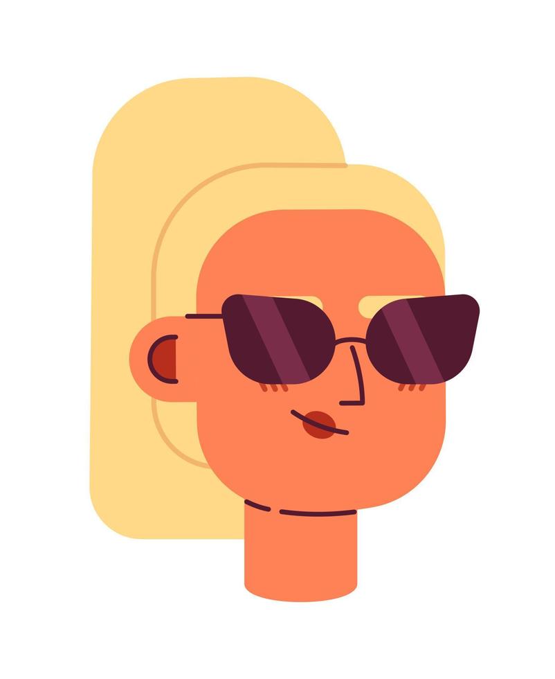 Cool blonde lady with sunglasses semi flat vector character head. Editable cartoon style face emotion. Simple colorful avatar icon. Spot illustration for web graphic design and animation