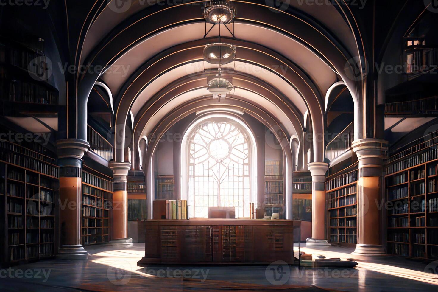 Large Church-style Library, Gothic library interior. photo