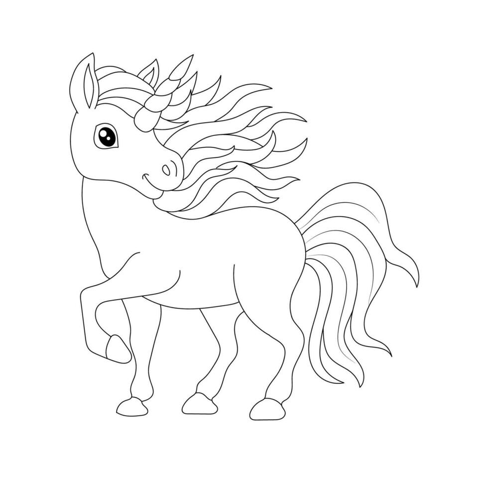 Black and white Line art unicorn kids illustration vector