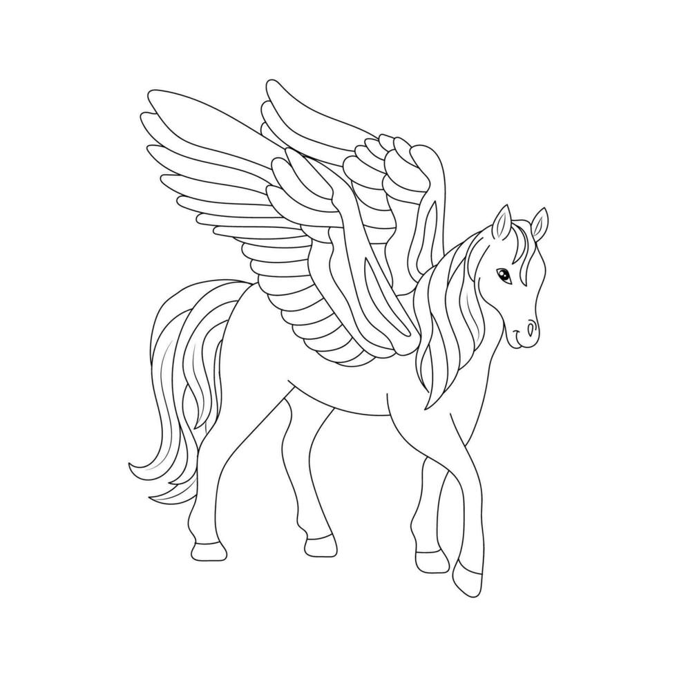 Black and white Line art unicorn kids illustration vector