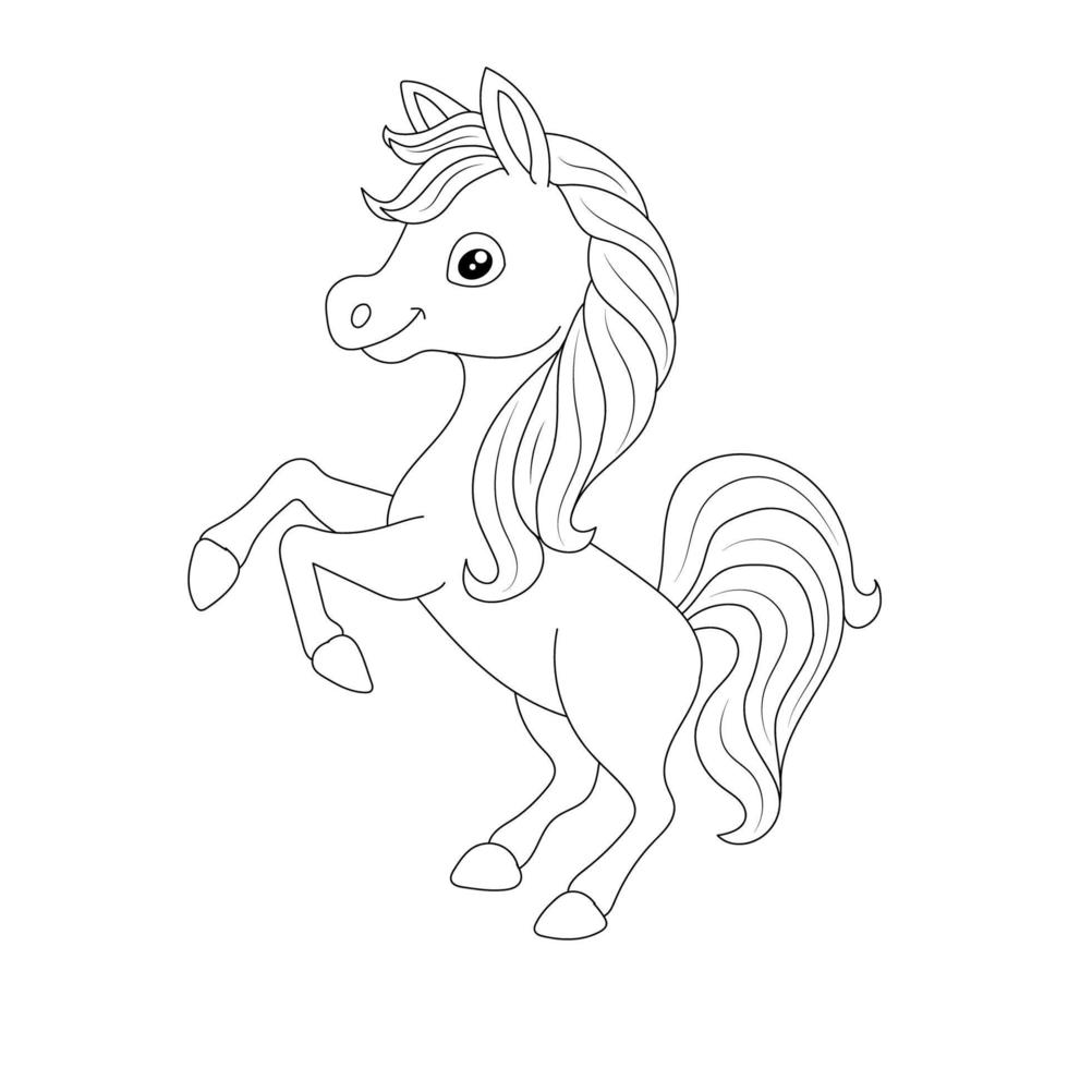 Black and white Line art unicorn kids illustration vector
