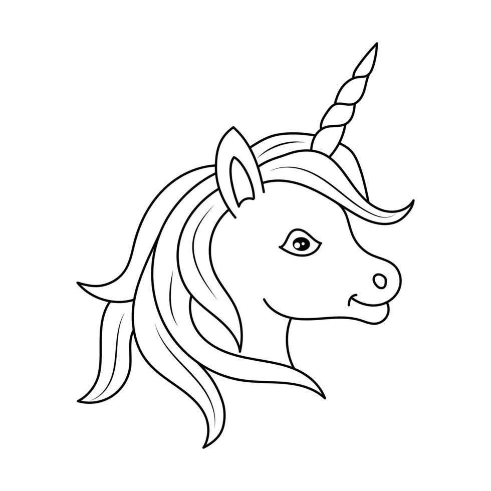 Black and white Line art unicorn kids illustration vector