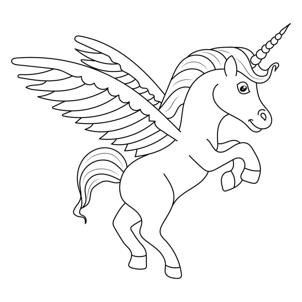 Black and white Line art unicorn kids illustration vector