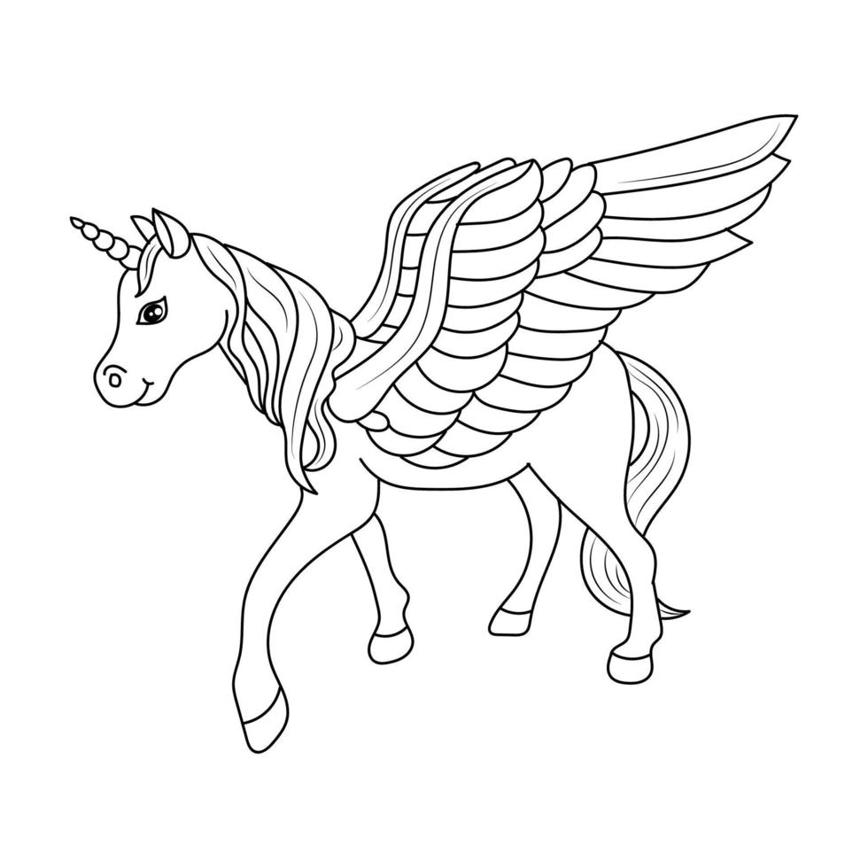 Black and white Line art unicorn kids illustration vector