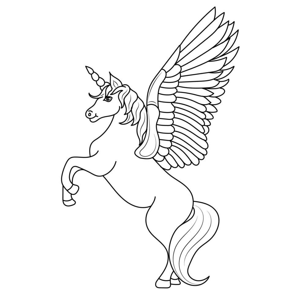 negro y blanco línea Arte unicornio niños ilustración vector