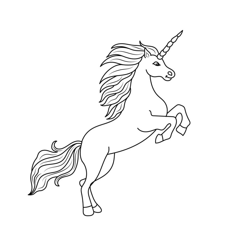Black and white Line art unicorn kids illustration vector
