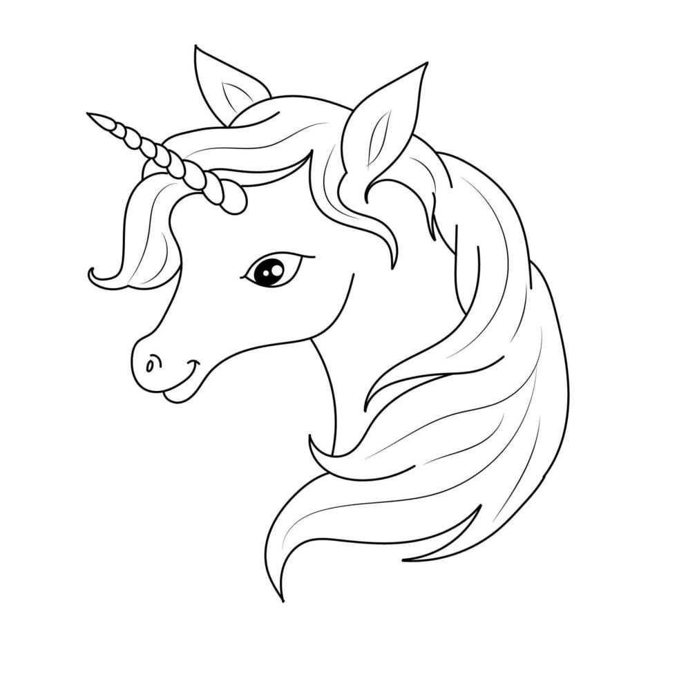 Black and white Line art unicorn kids illustration vector