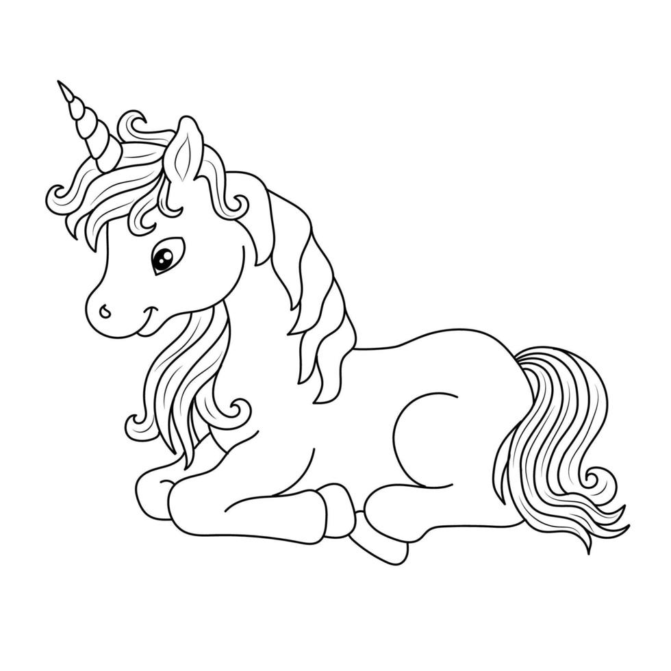 Black and white Line art unicorn kids illustration vector