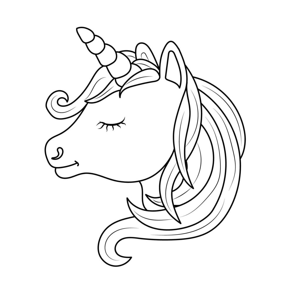 Black and white Line art unicorn kids illustration vector