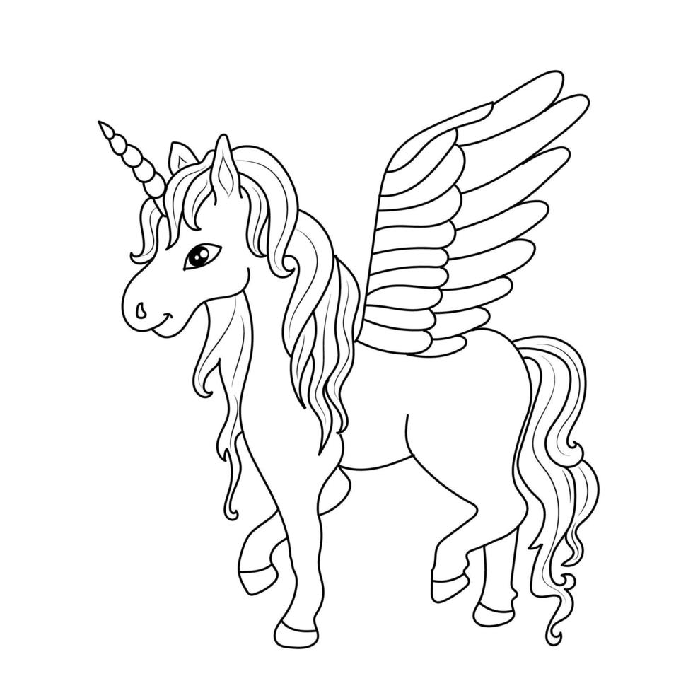 negro y blanco línea Arte unicornio niños ilustración vector