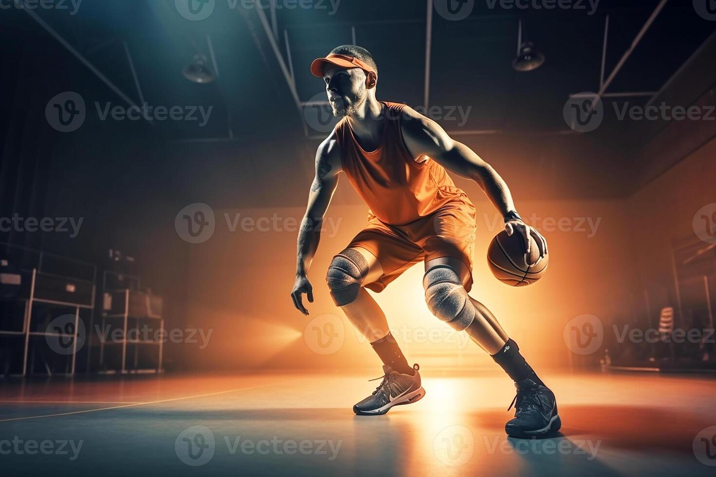 Man, Athlete with prosthetic legs on the sports court. photo