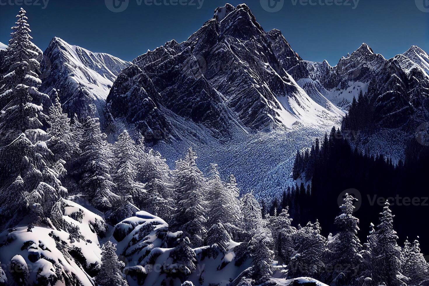 High mountains with a glacier, the tops of the mountains covered with snow. Mountain landscape. photo