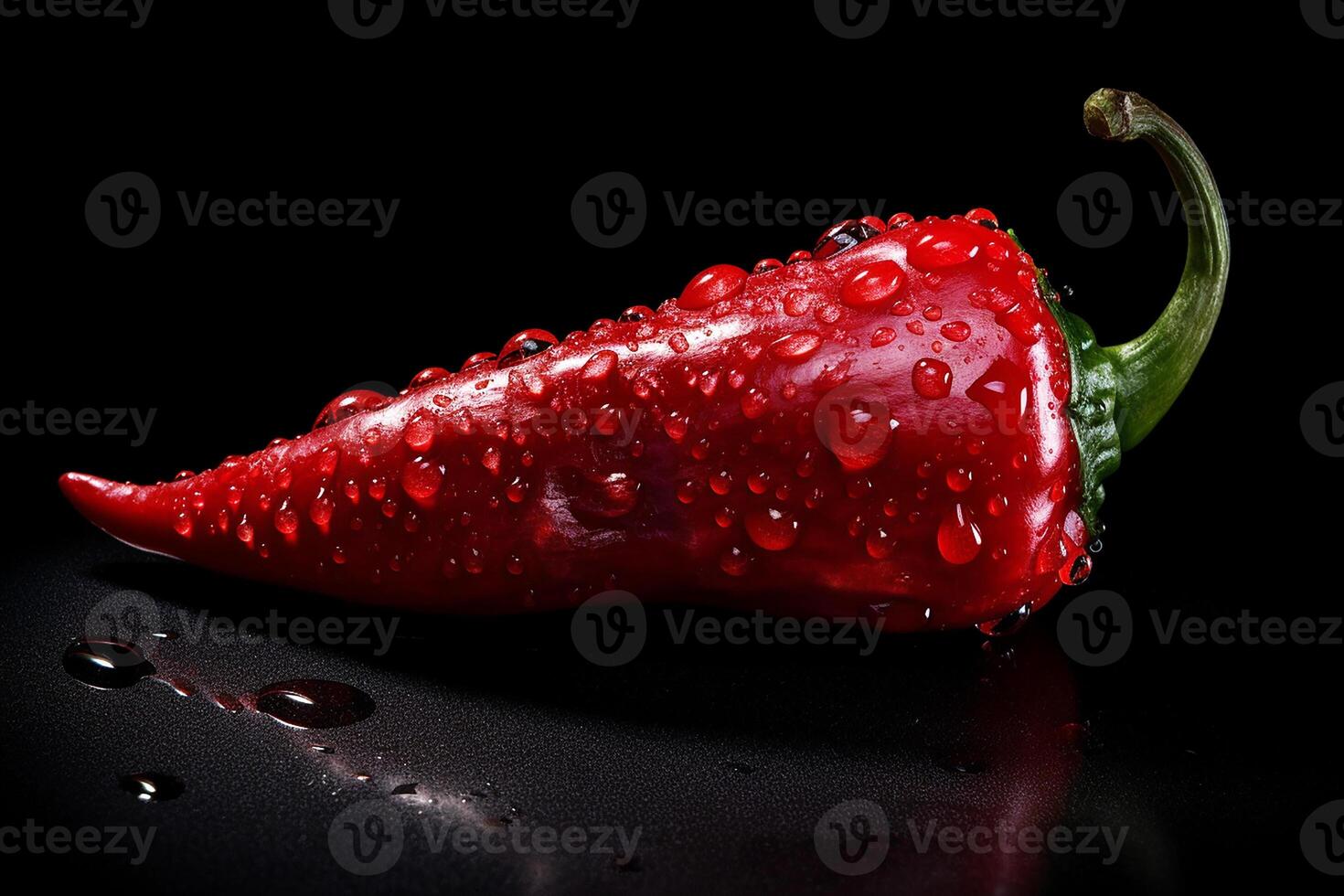 Red Chili peppers covered in water droplets. Studio light. photo