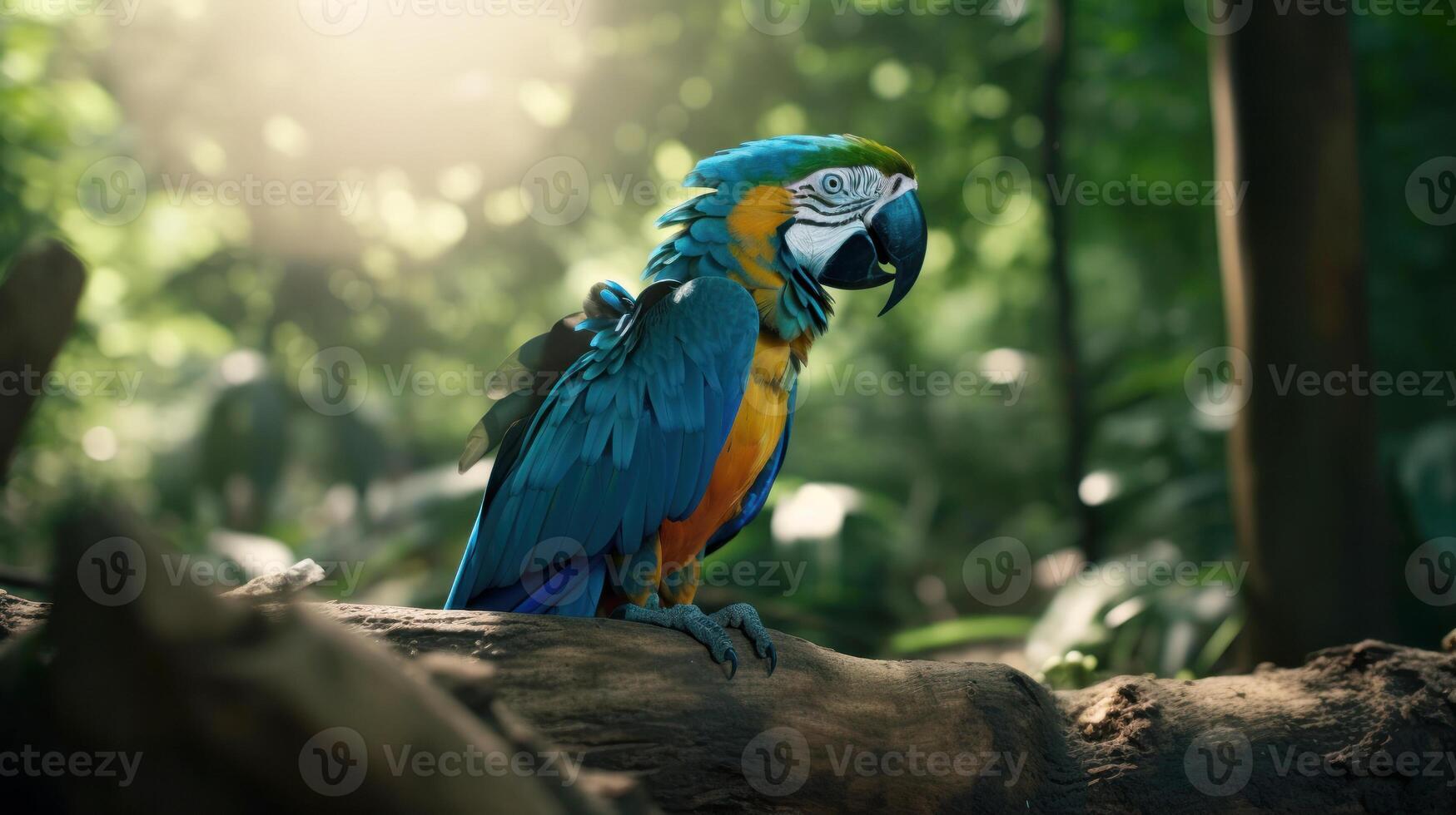 Colorful Macaw bird in forest background. . photo