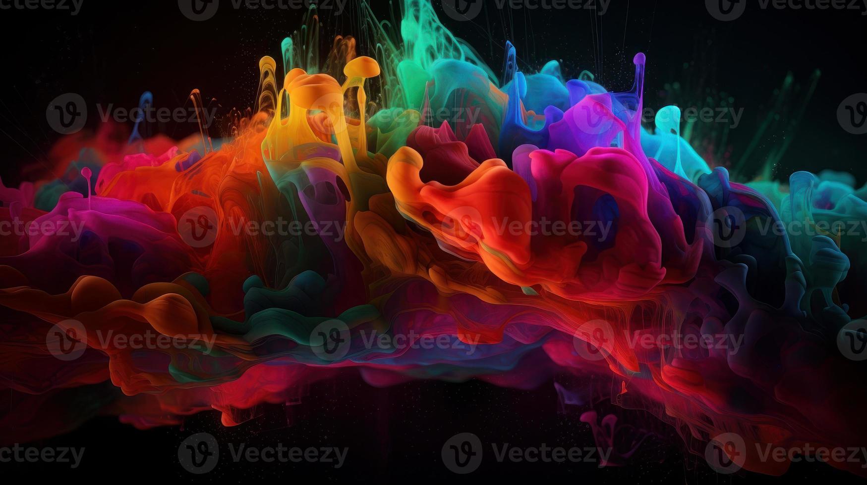 Abstract colorful gradient fluid grow in the dark. illustration. photo