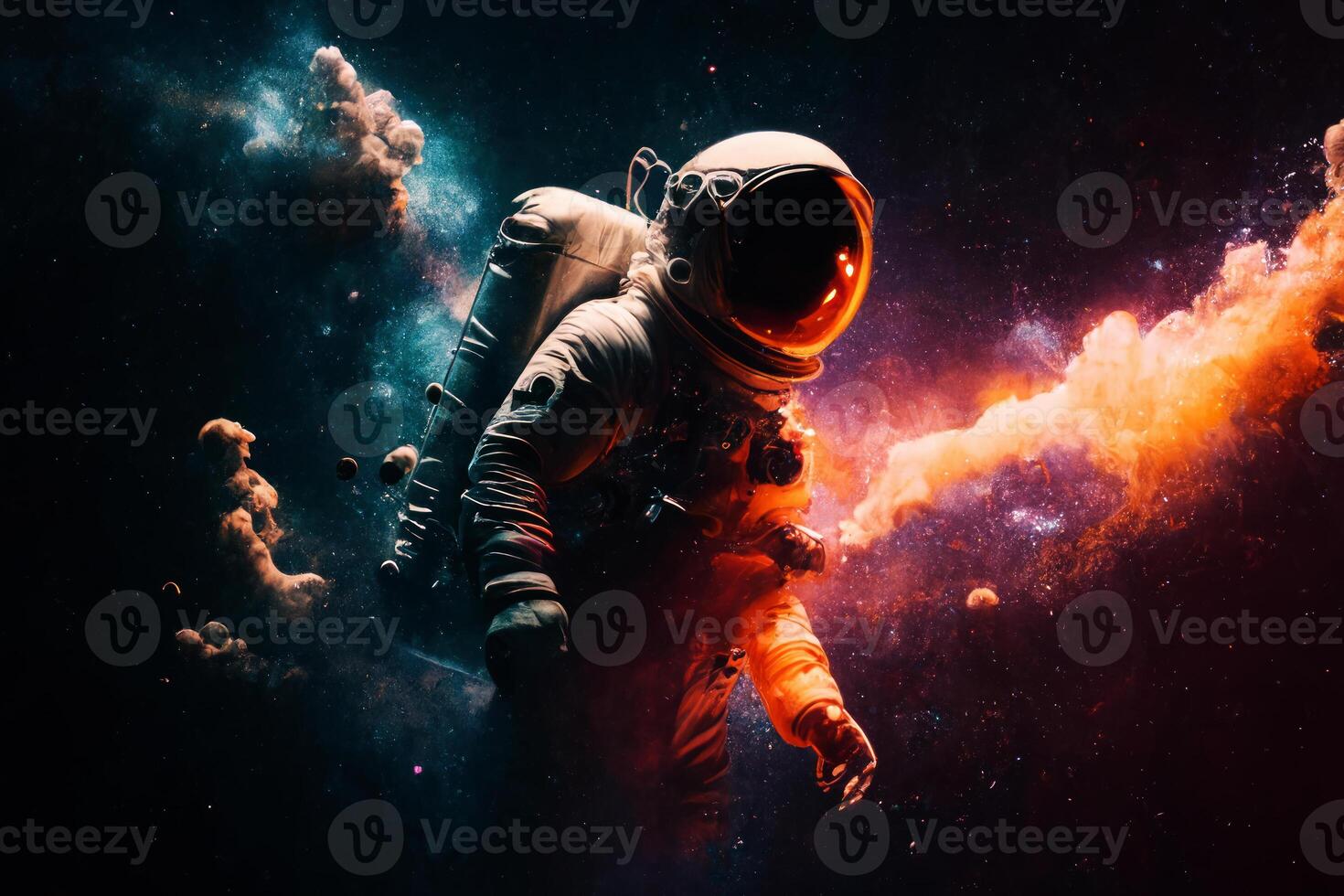 Space suits isolated on space background. . photo