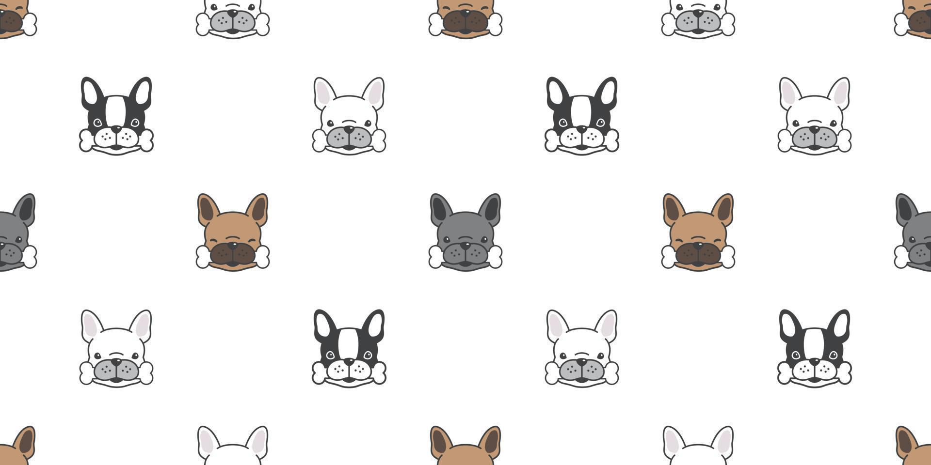 Dog seamless pattern vector french bulldog bone pug head puppy breed isolated wallpaper white