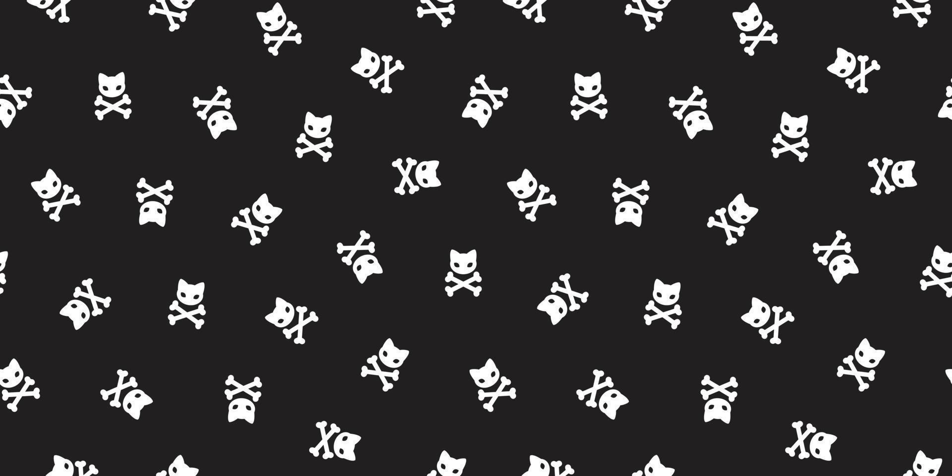 pirate crossbones Seamless Pattern cat vector kitten Halloween pirate isolated black wallpaper background