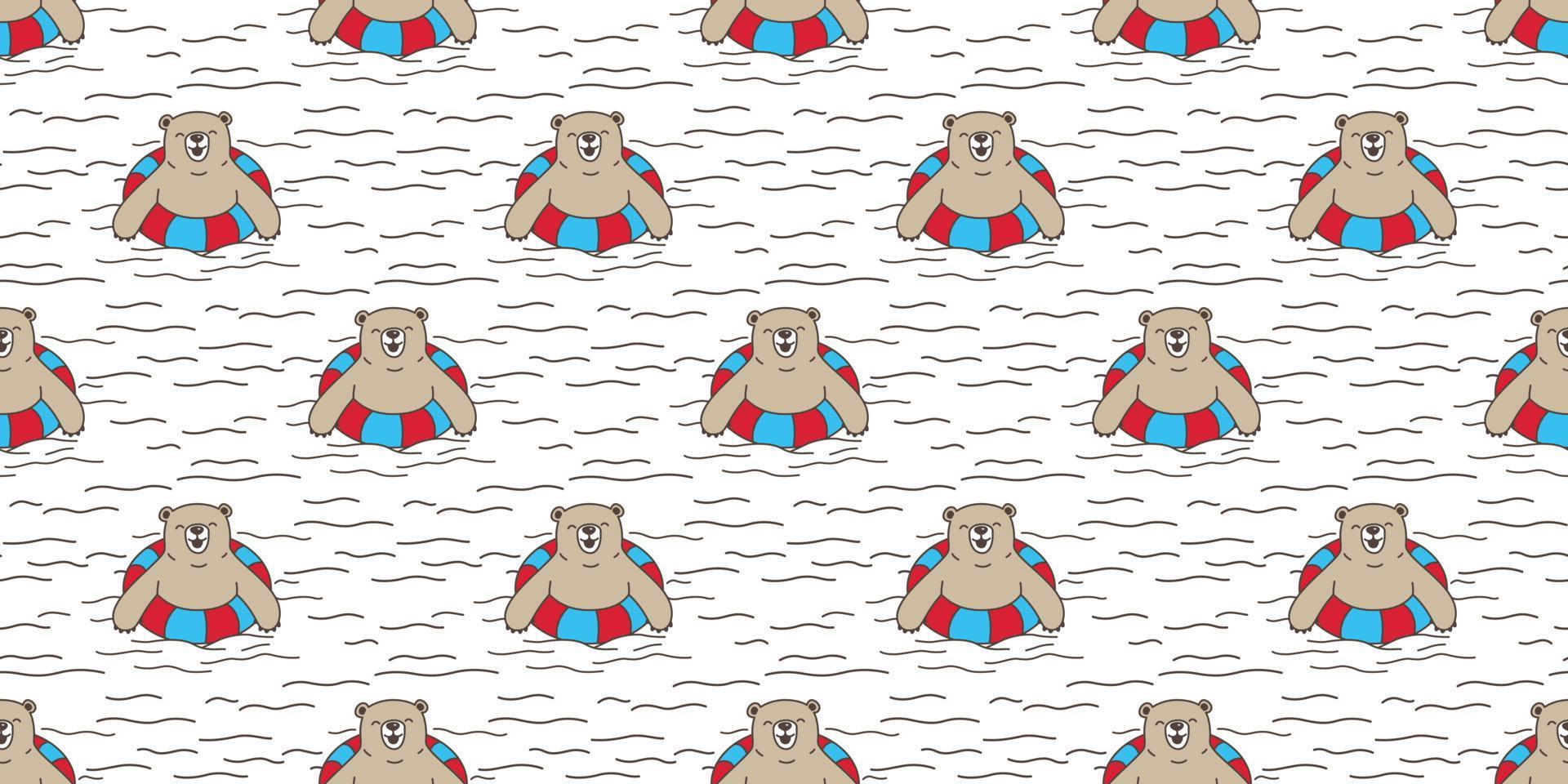 Bear seamless pattern vector polar bear swimming pool ring isolated wallpaper background teddy doodle