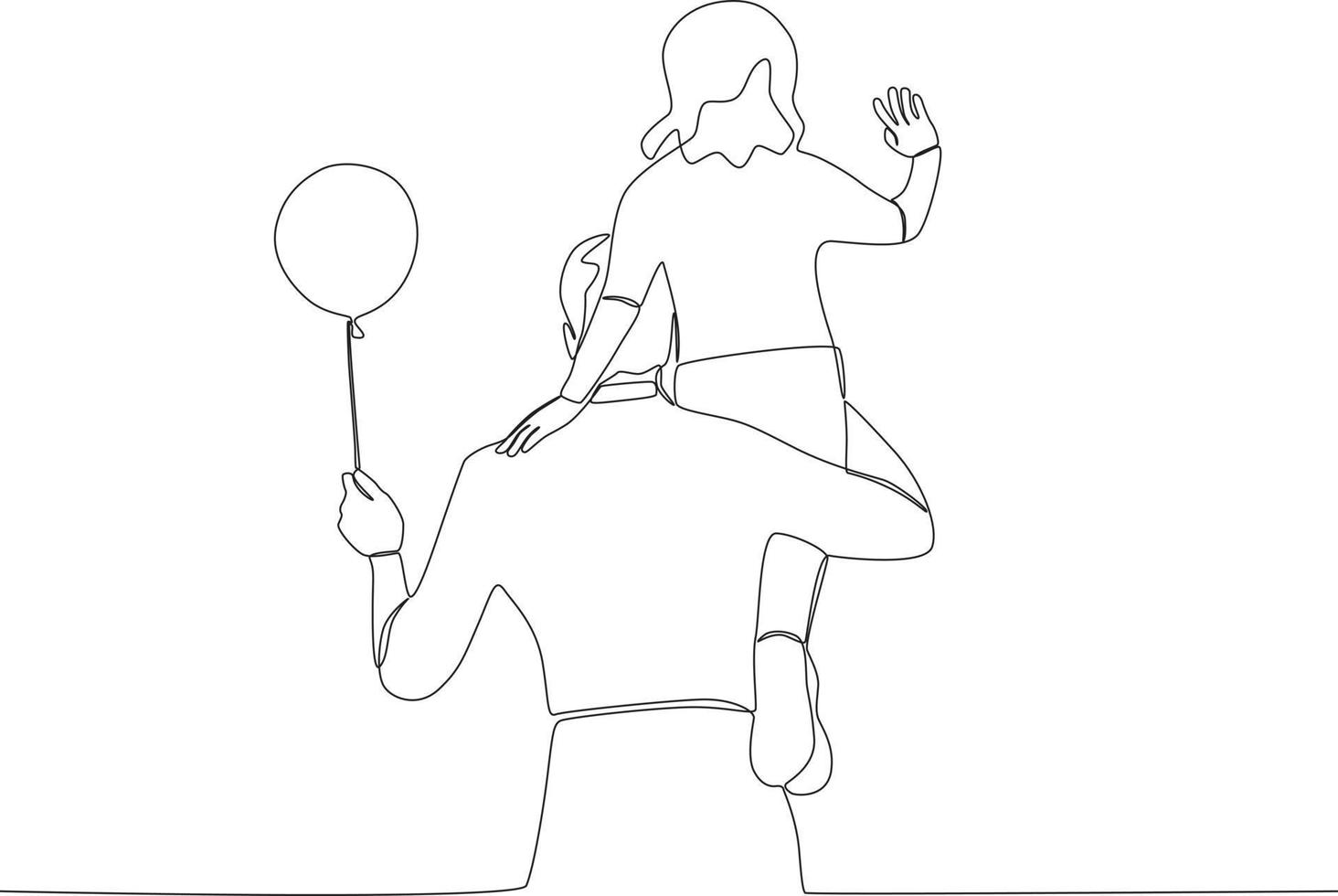 A father carries a daughter on his shoulder while holding a balloon vector