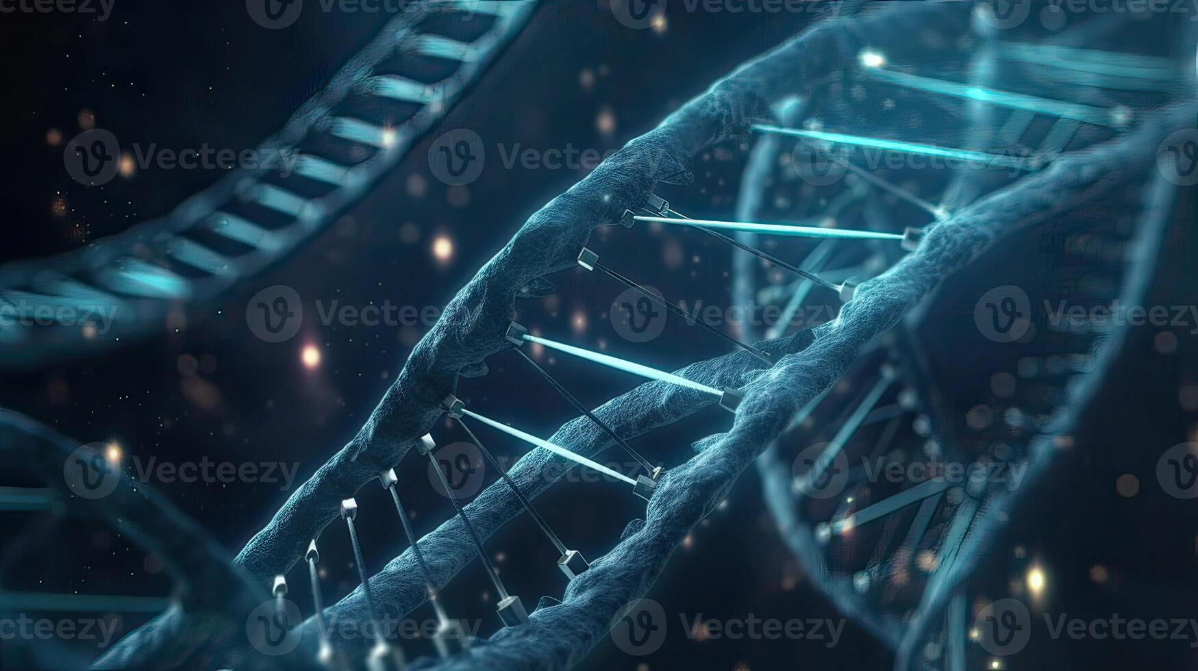 Molecule of DNA, double helix, 3D illustration. Genetic mutation and genetic disorders. Abstract DNA double helix with depth of field. photo