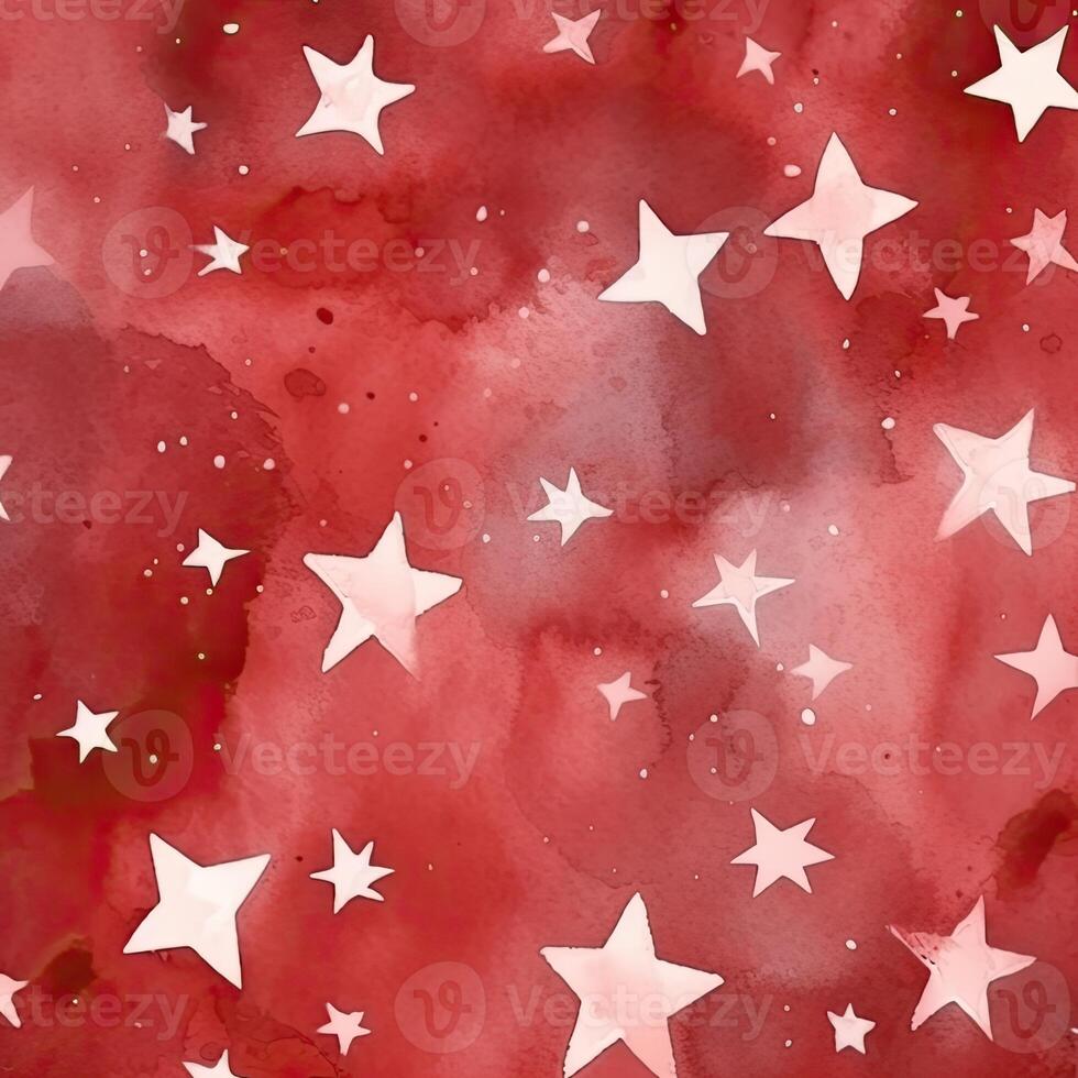Watercolor stars seamless pattern. Hand-drawn white stars on red background design. Abstract Seamless Pattern. Grunge Background. photo