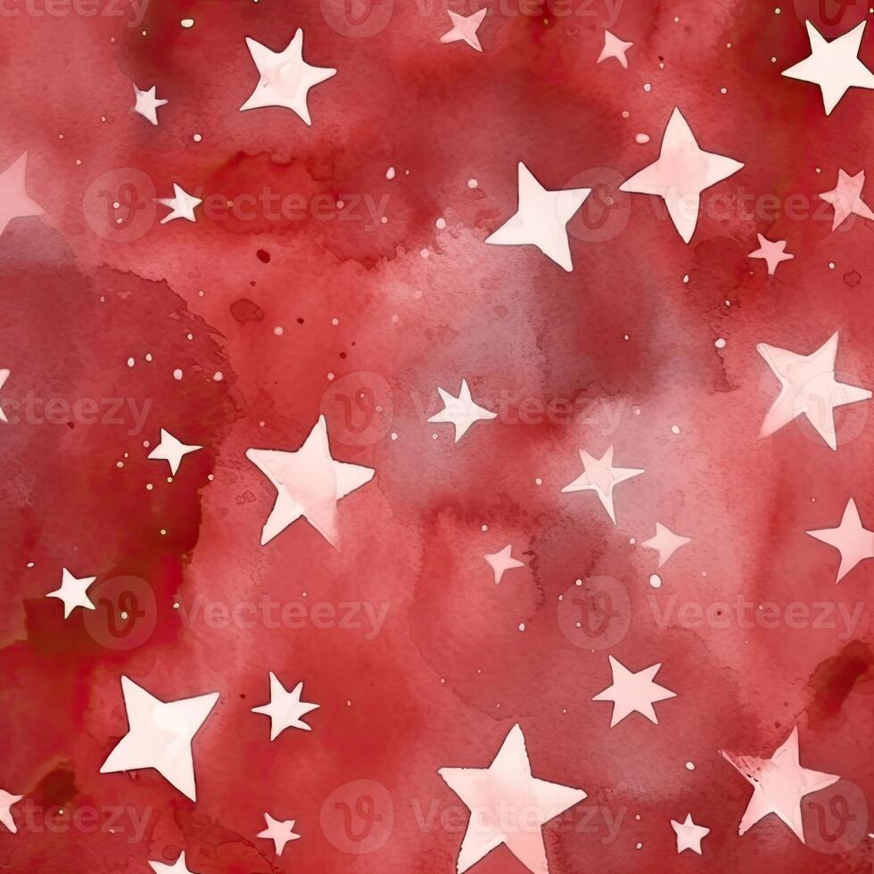 Watercolor stars seamless pattern. Hand-drawn white stars on red background design. Abstract Seamless Pattern. Grunge Background. photo