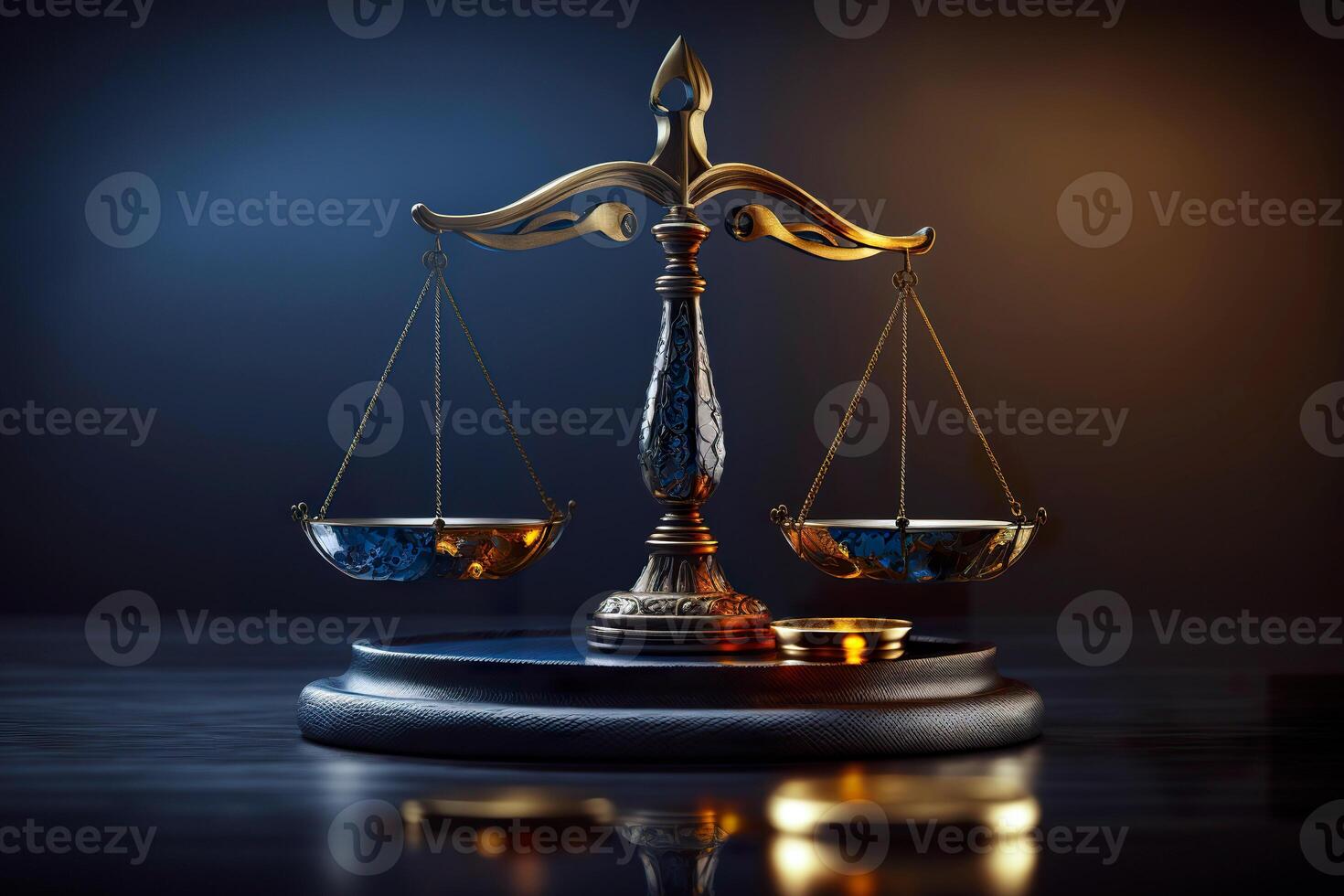 Law Legal System Justice Crime concept. Banner of golden justice balance with copy space. . photo