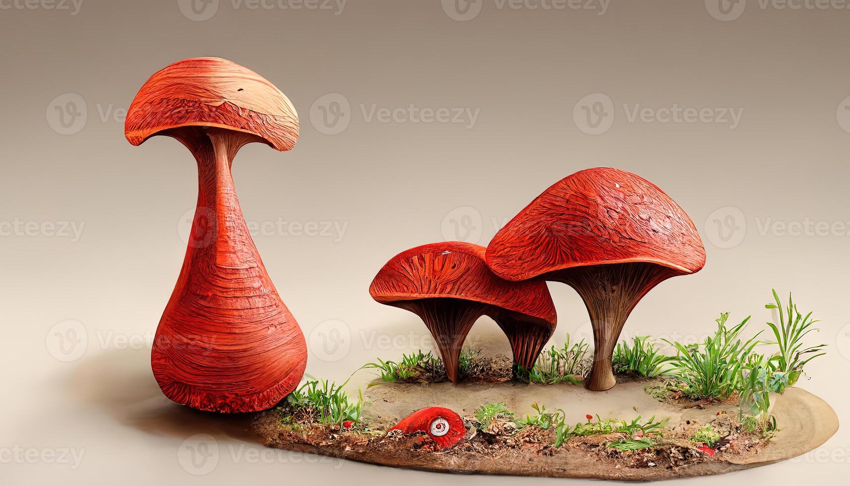Illustration Of A Cute Red Mushroom In The Ground. photo