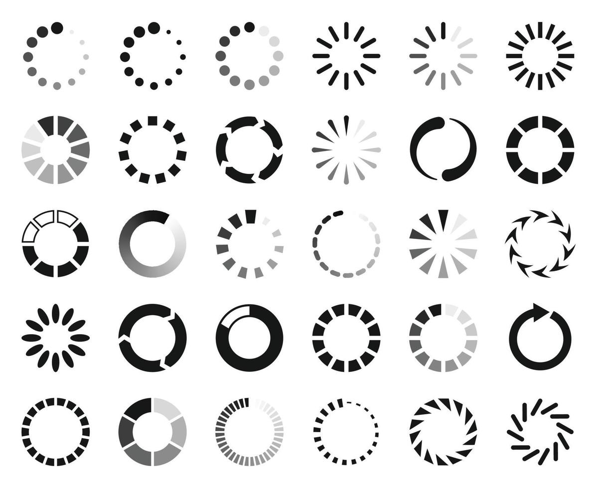 Loading icon, buffering and loader web interface symbol. Circle progress bar, website download progression, reboot icon vector set