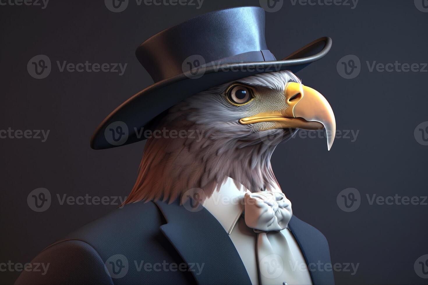 Gentleman, boss bald eagle in hat, suit and tie. Banner header. . photo