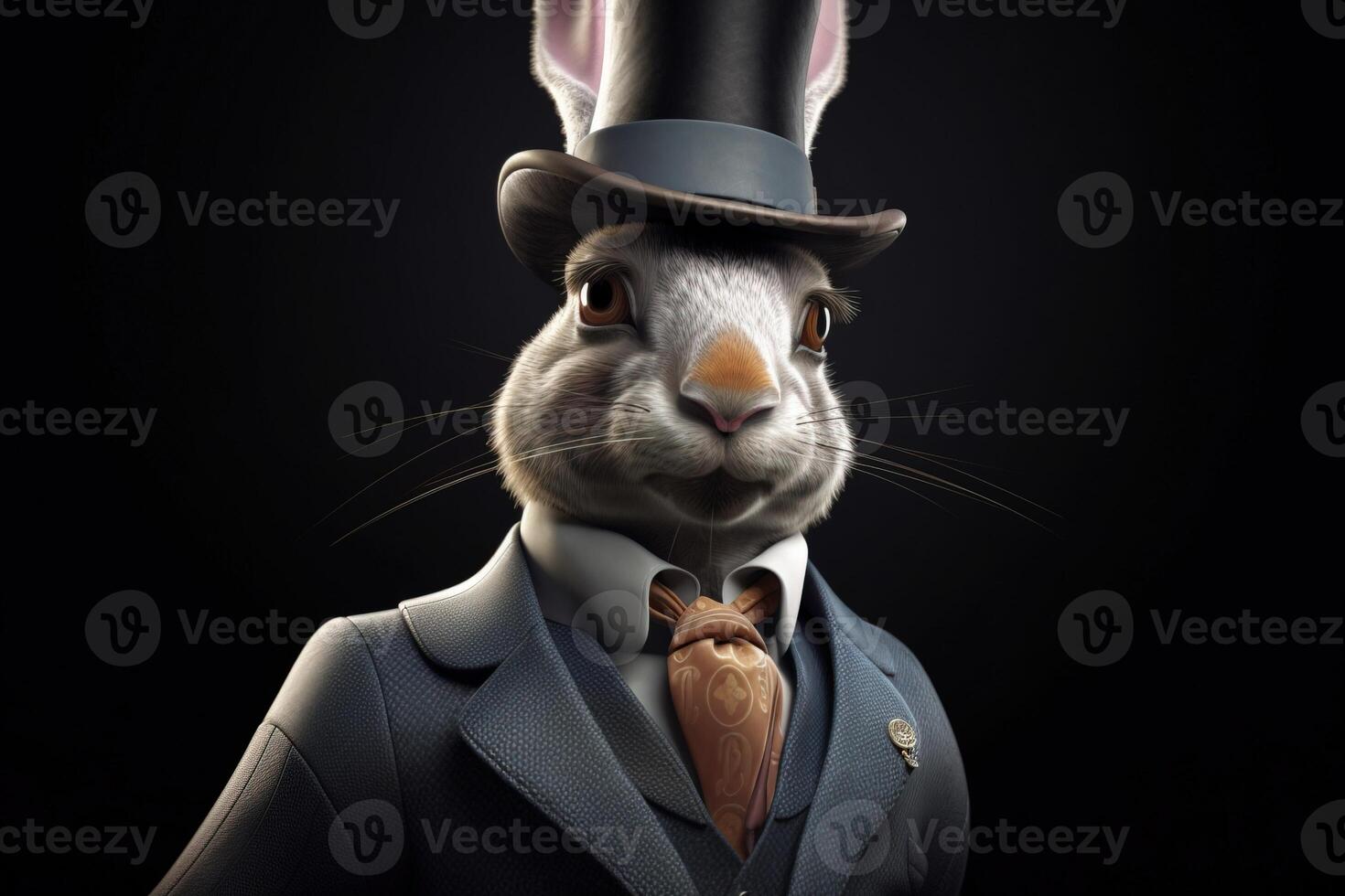 Gentleman, boss fluffy rabbit, hare in a hat, suit and tie. Banner header. . photo