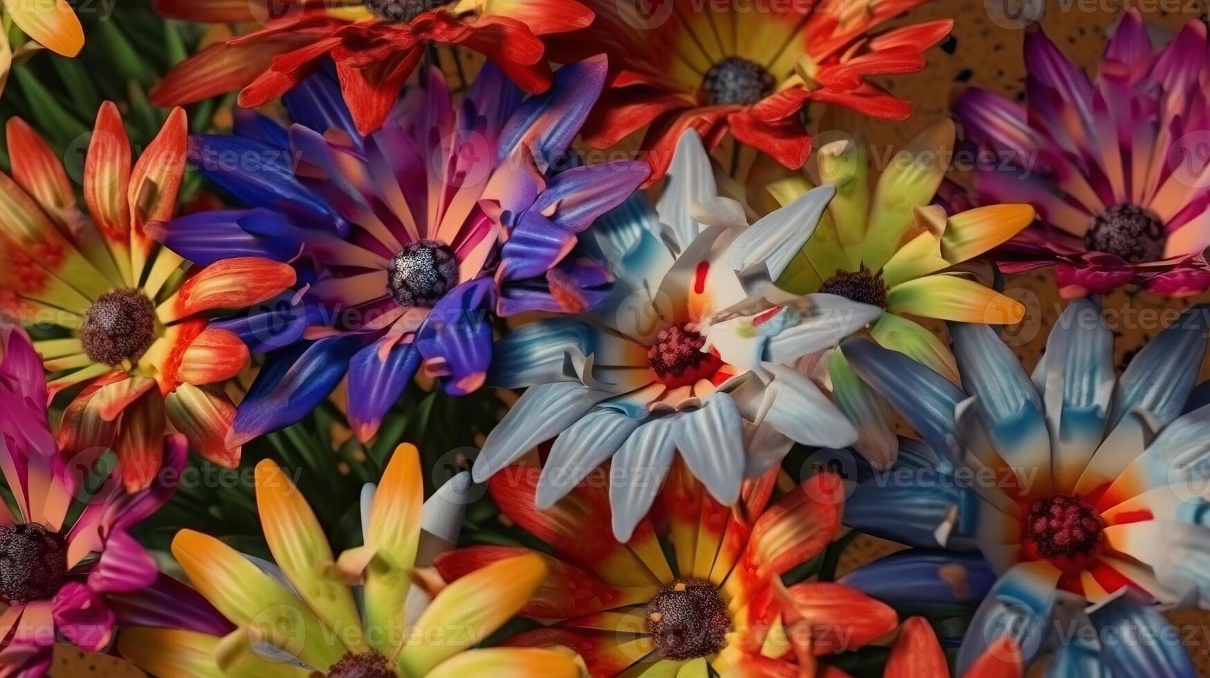 Texture of vibrant mixed African colorful blooming flowers for background, wallpaper. . photo