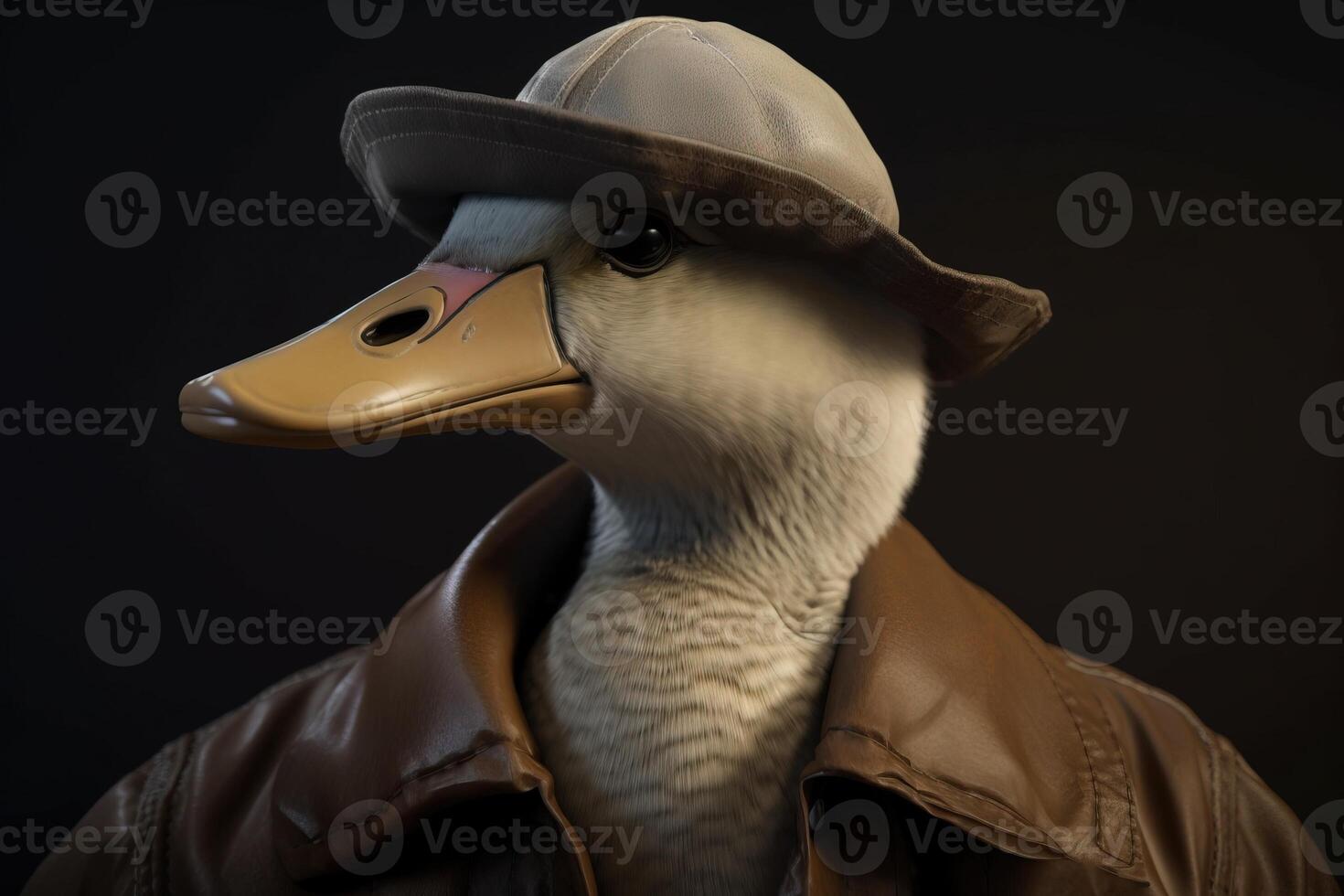 Gentleman boss white goose in a hat, suit and tie. Banner header. . photo