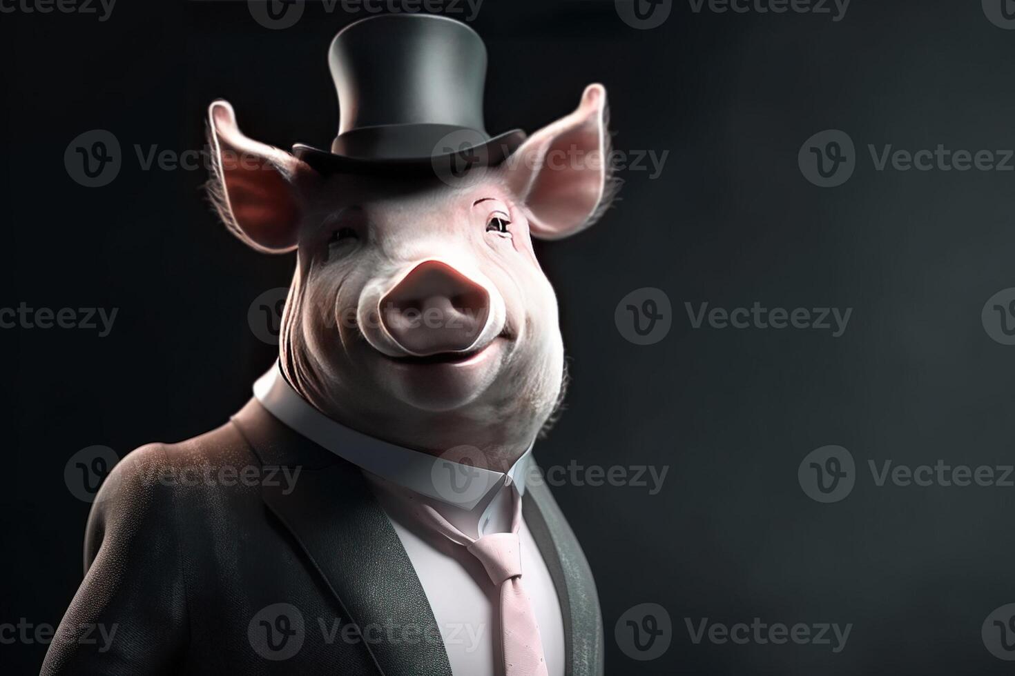 Gentleman, the boss is a fat pig, a piglet in a hat, suit and tie. Banner header. . photo