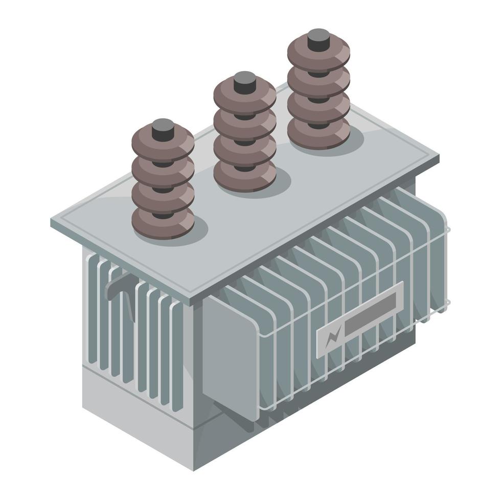 Transformer isometric Electric Power Energy Distribution Chain power plant engineering concept isolated vector