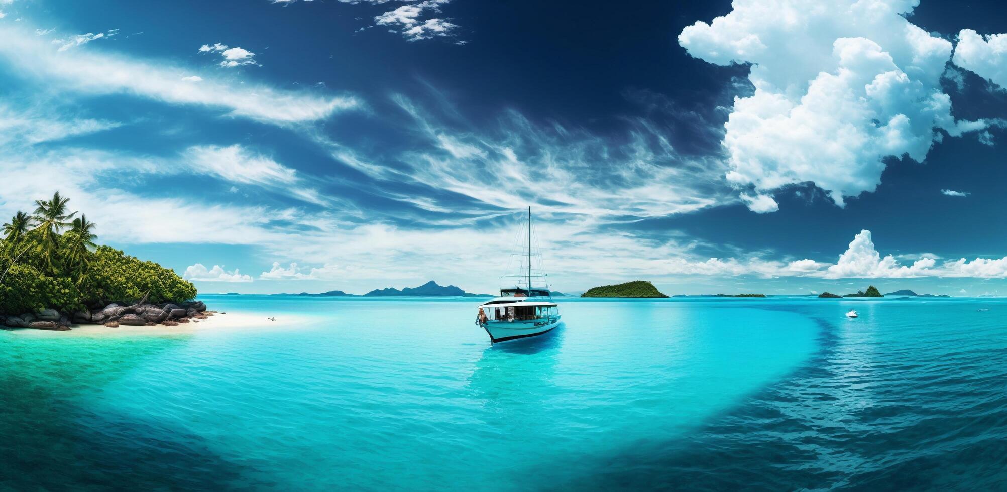 The landscape of tropical sea and island with a boat and . photo