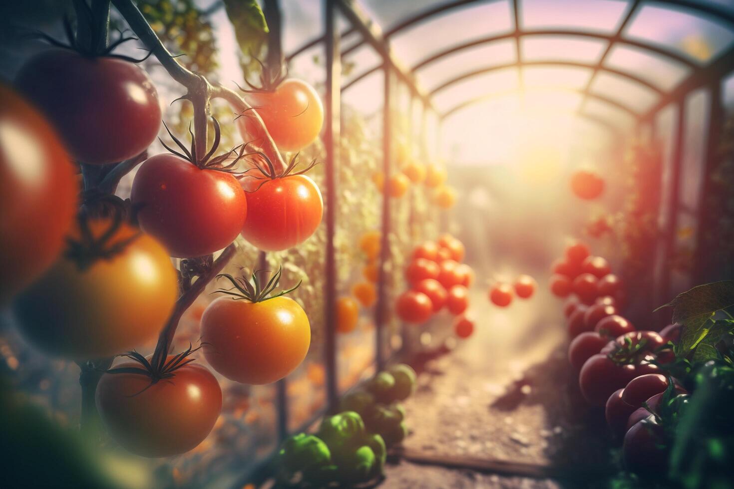 The tomatoes in the greenhouse with . photo